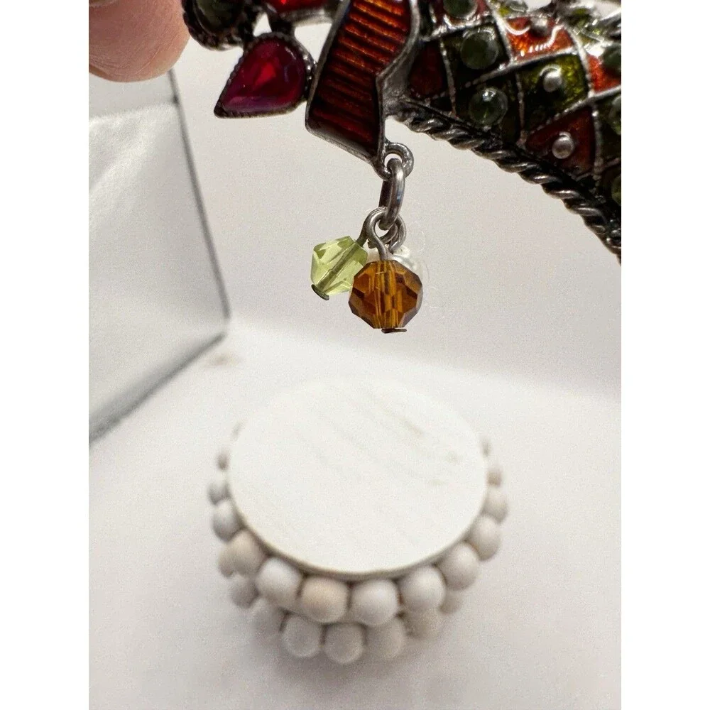 KC Kenneth Cole Classic Christmas Stocking Crystal Gems Brooch Cha Cha Beads